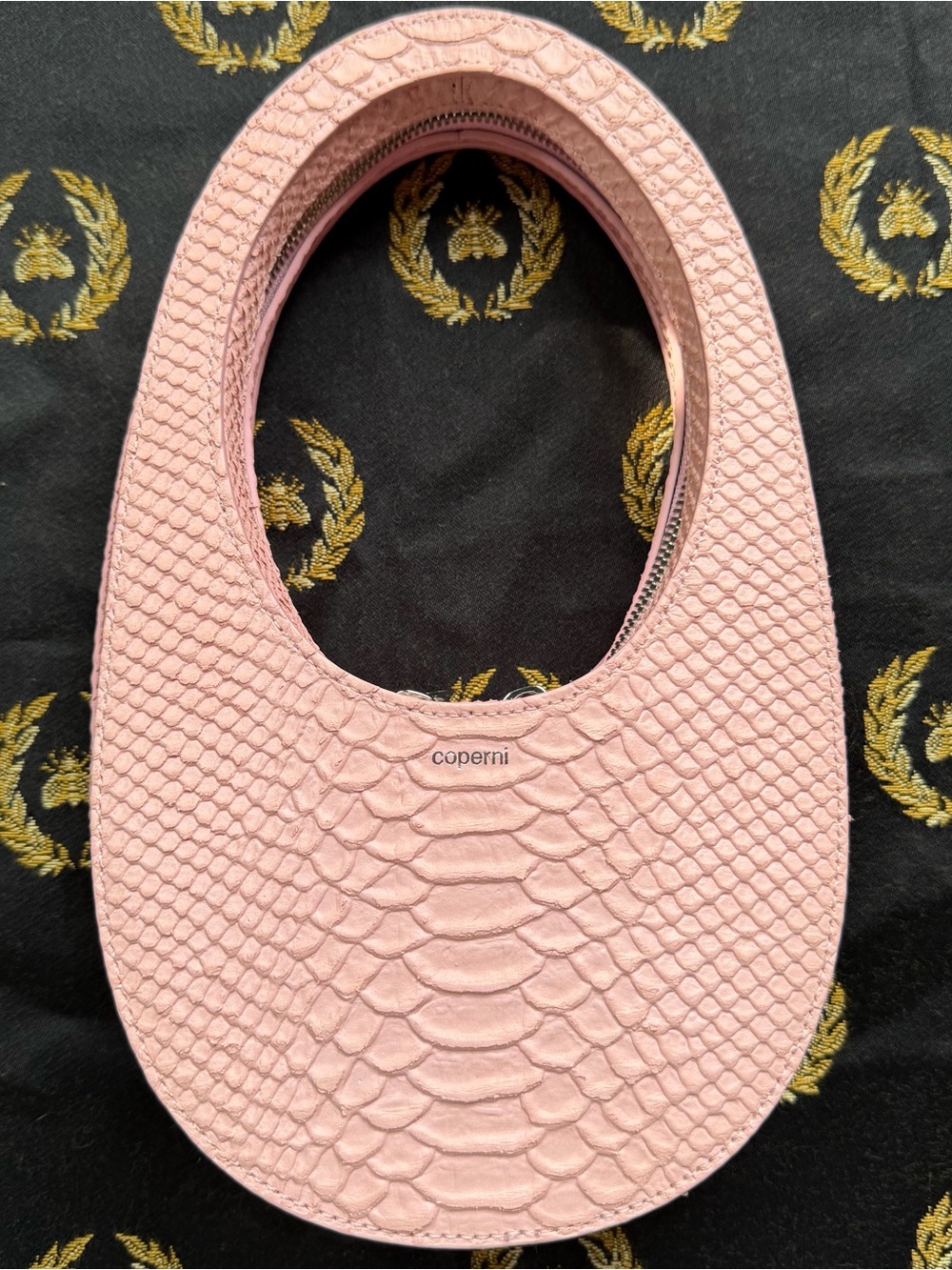 Coperni Blush Pink Croc Textured Oval Swipe Mini Bag
